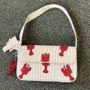 TJMAXX MARSHALLS White & Red Lobster Stripe Viral Neutral Beaded Shoulder Bag